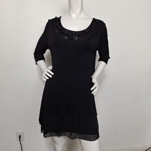 Miss Couture Black Whimsigoth Fairy Bead & Flower Embellished Sheer Hem Dress M